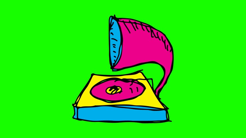 852x480 Kids Drawing Green Screen With Theme Of Vinyl Record Player