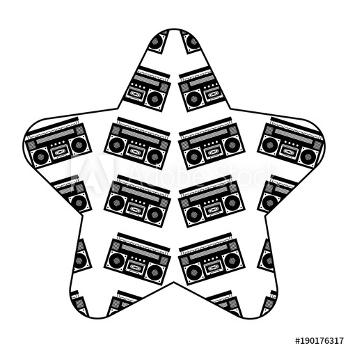 500x500 Label Shape Star Retro Stereo Recorder Player Audio Vector