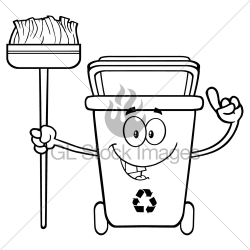 500x500 Talking Black And White Recycle Bin Mascot Character Poin Gl