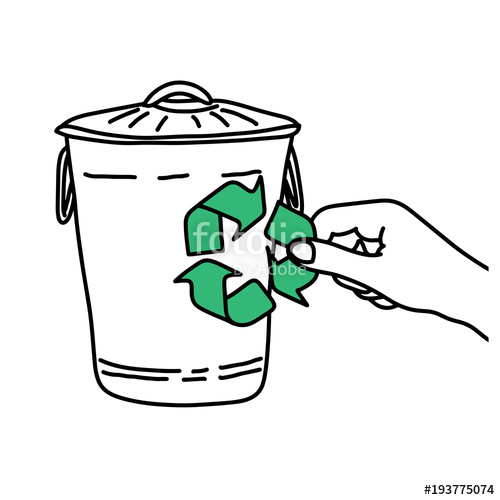 500x500 Hand Holding Recycle Sign On Trash Bin Vector Illustration Sketch