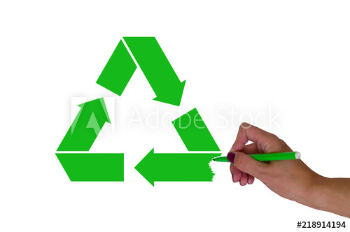 500x332 Hand With Green Felt Pen Drawing Recycle Icon Isolate Blank White