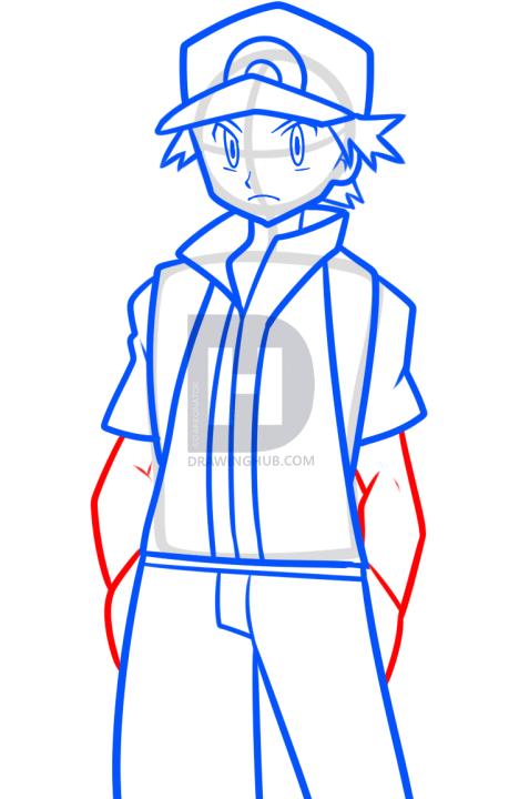 459x720 How To Draw Pokemon Trainer Red, Step
