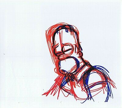 400x356 Simpsons Homer Original Art Animation Blue Red Marker Drawing