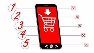 320x180 Smart Phone, Animated Drawing With Shopping List On Red Phone