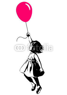 283x400 Little Girl Floating With A Red Balloon, Street Art Graffiti Style