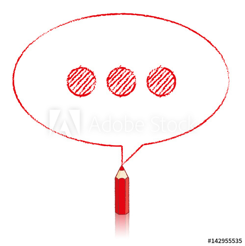 499x500 Red Pencil Drawing Oval Speech Balloon With Ellipsis