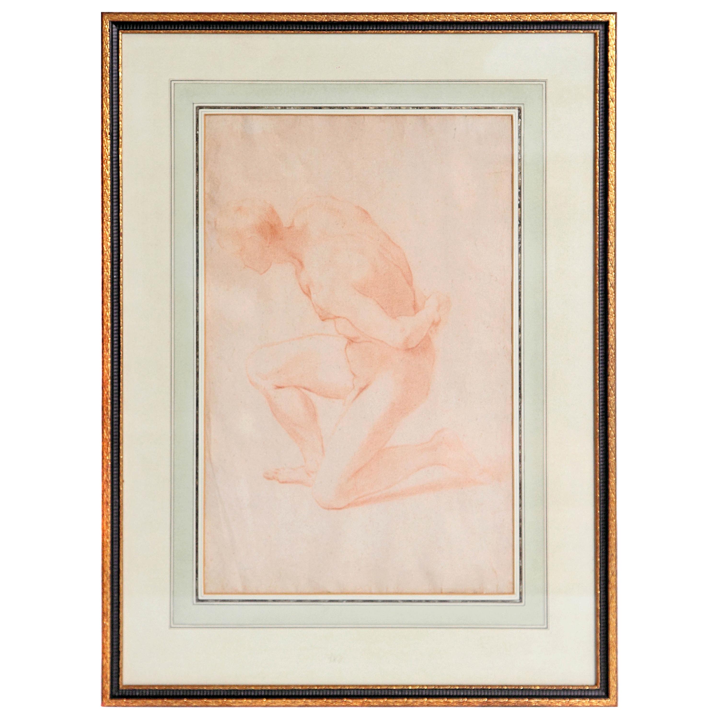 3000x3000 Century Continental Red Chalk Drawing, Figure Study For Sale