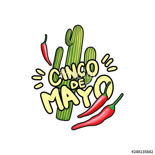 500x500 cinco de mayo hand drawn stylized lettering green saguaro cactus