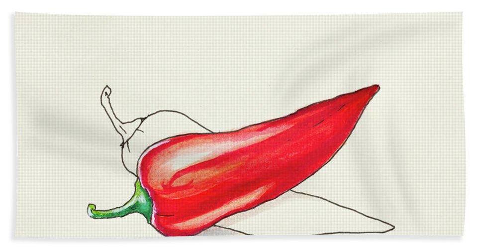 967x500 Sketch Drawing Of Red Hot Pepper Beach Towel For Sale