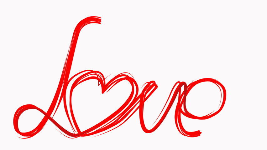 852x480 Draw Love Word Paint Brush Animation Red Color