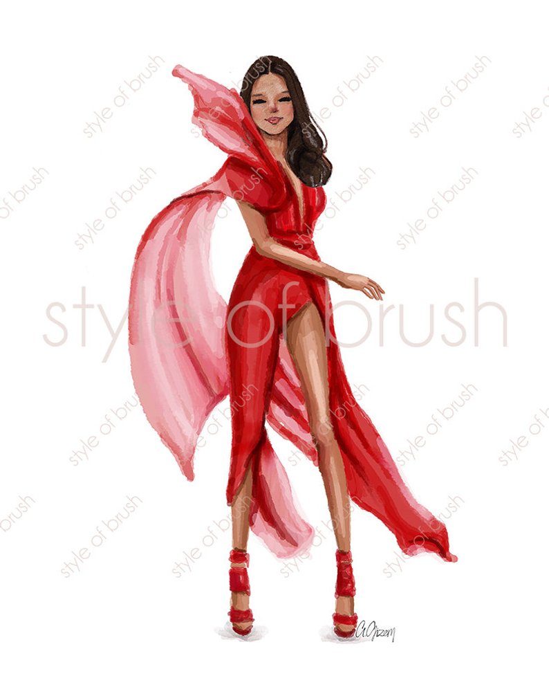 794x993 Fashion Girl Red Dress Fashion Illustration Digital Etsy