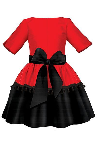 400x600 Red Black Taffeta Girls Dress With Tassels And Black Tulle
