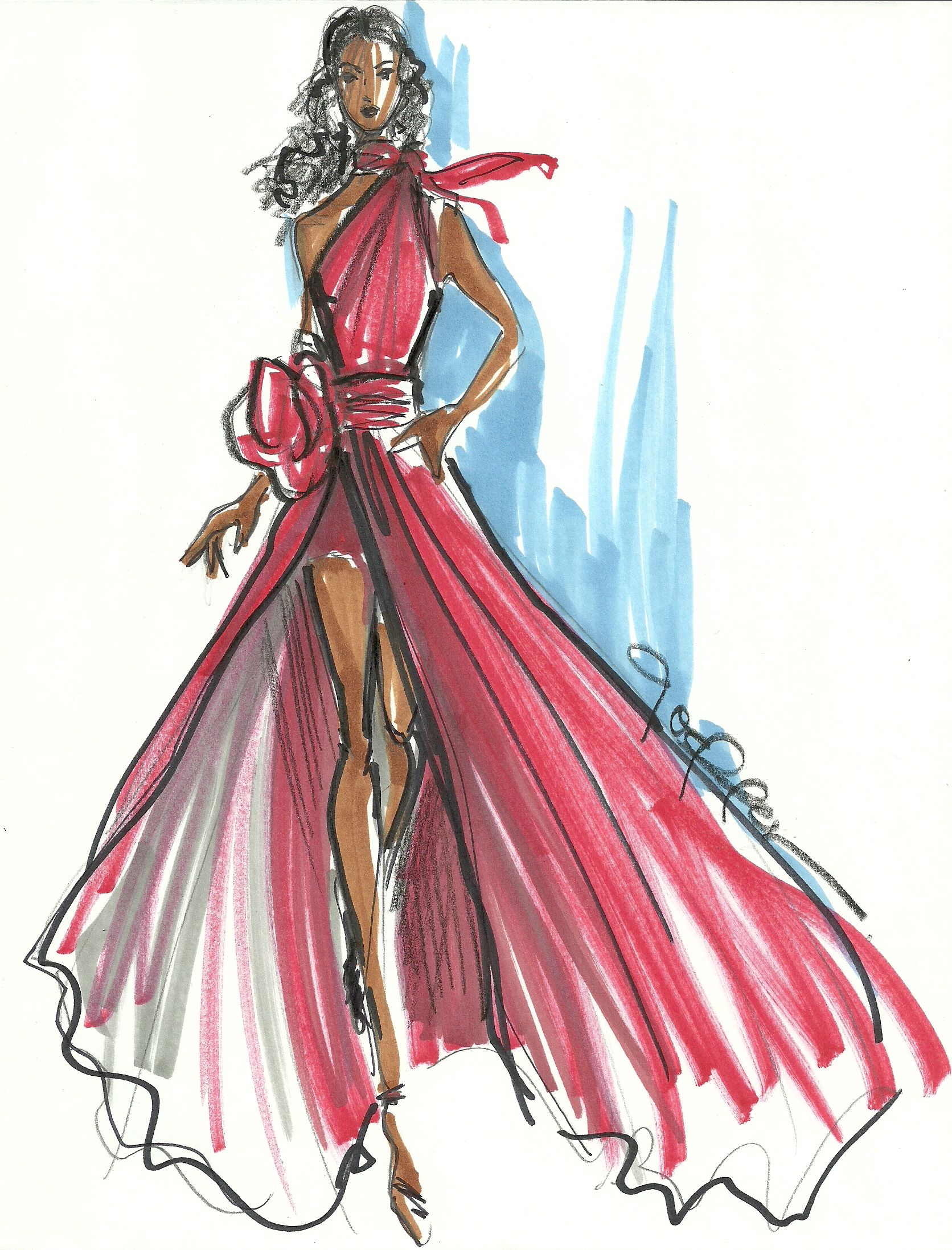 1672x2195 The Heart Truth Fashion Show Red Dress Sketch