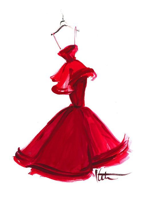 500x702 Red Dress Sketches, Drawings And Prints Fashion Illustration