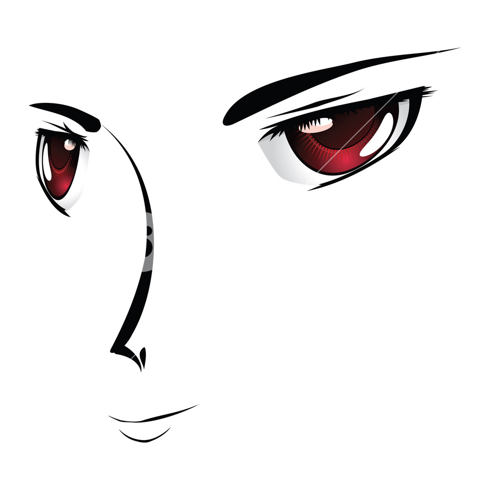 1000x1000 Simple Cartoon Face With Red Eyes In Anime, Manga Style Royalty