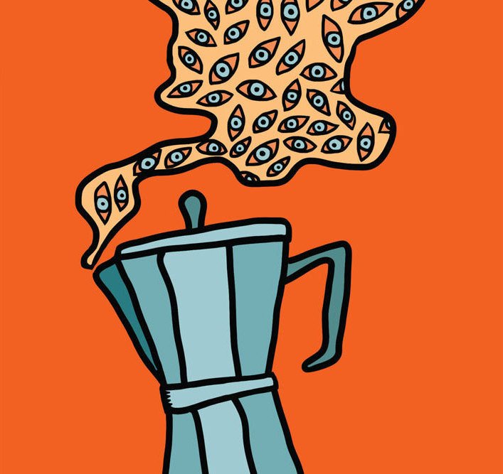 707x667 Espresso Coffee Pot With Eyes Print Red Eye Etsy