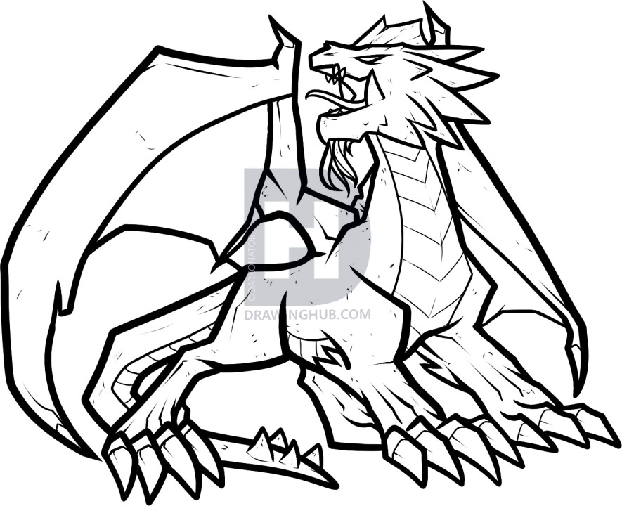 885x720 How To Draw A Fire Dragon, Fire Dragon, Red Dragon, Step