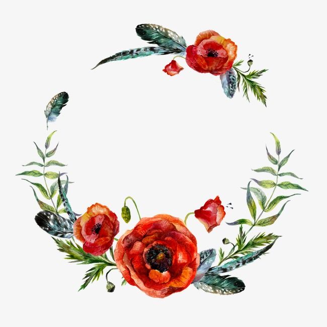 650x650 flower garlands, flower clipart, red, watercolor flowers png image