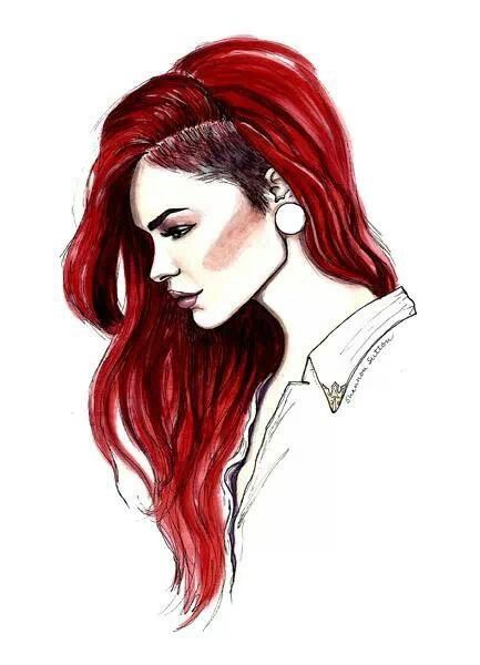 433x600 Sidecut, Red Hair Drawing Hair Illustration, Red Art, Art Drawings