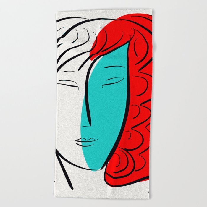 700x700 Turquoise Pop Girl With Red Hair Graphic Minimal Art Beach Towel