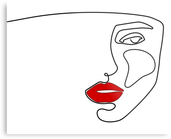550x447 Woman Red Lip Drawing In One Line Metal Prints