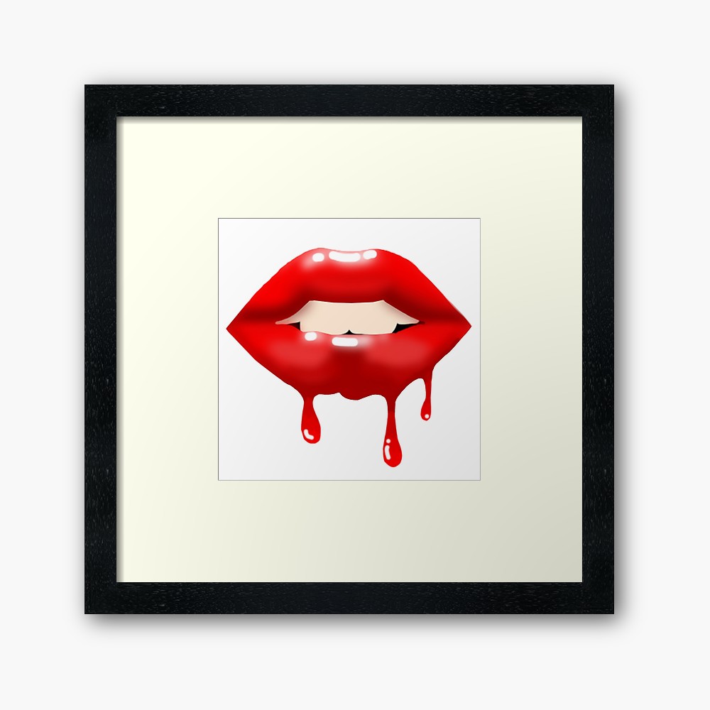 1000x1000 Red Glossy Lips Dripping Drawing Framed Art Print
