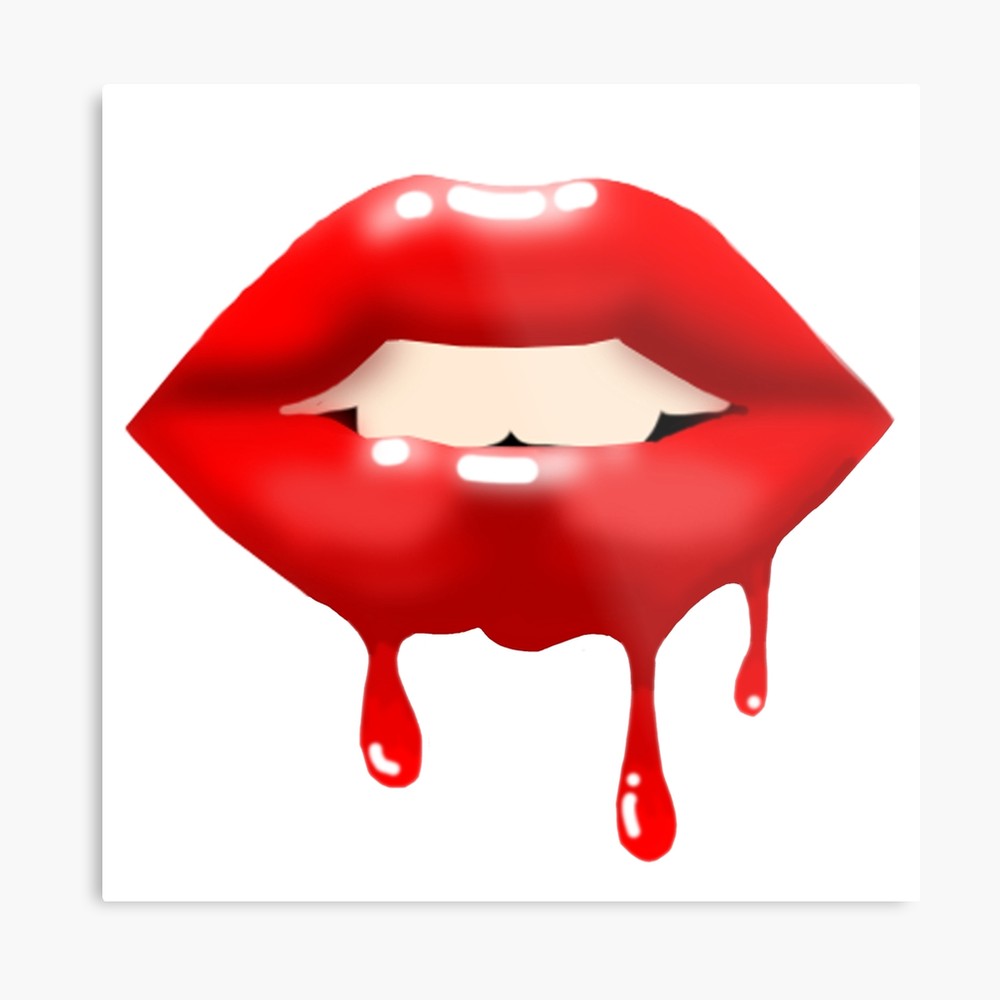 1000x1000 Red Glossy Lips Dripping Drawing Metal Print