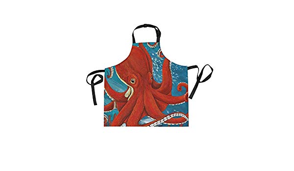 600x350 Red Octopus Ocean Adjustable Apron With Pockets