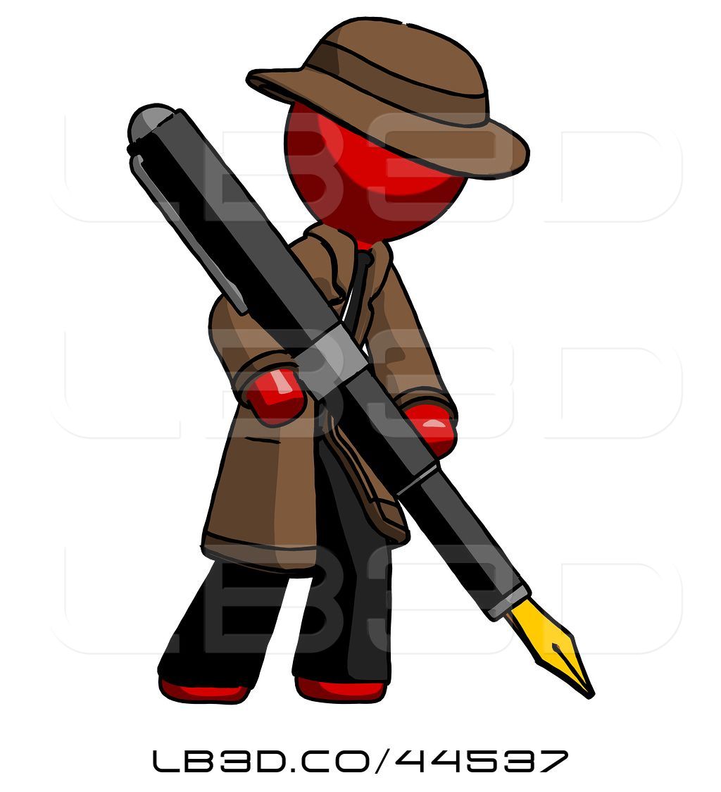 1024x1124 Illustration Of Red Detective Guy Drawing Or Writing With Large