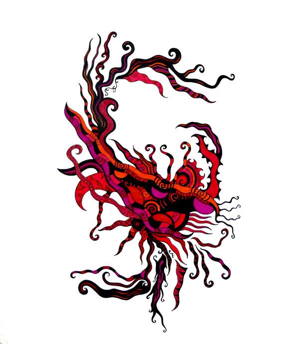 570x690 Original Abstract Pen And Ink Drawing Red Pink