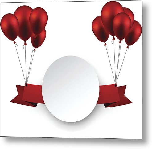 493x481 Celebrate Red Ribbon Background With Balloons Metal Print