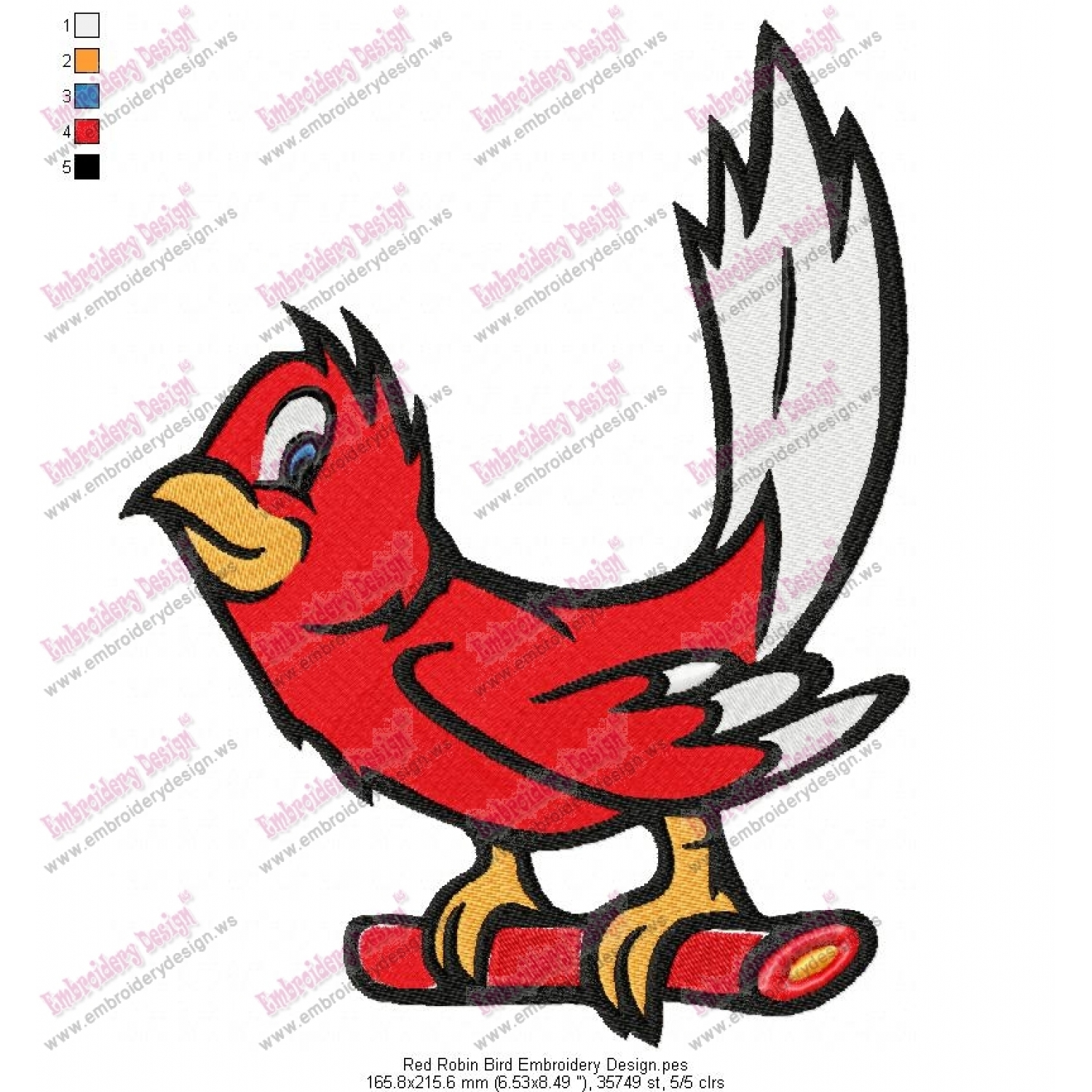 1500x1500 Red Robin Bird Embroidery Design