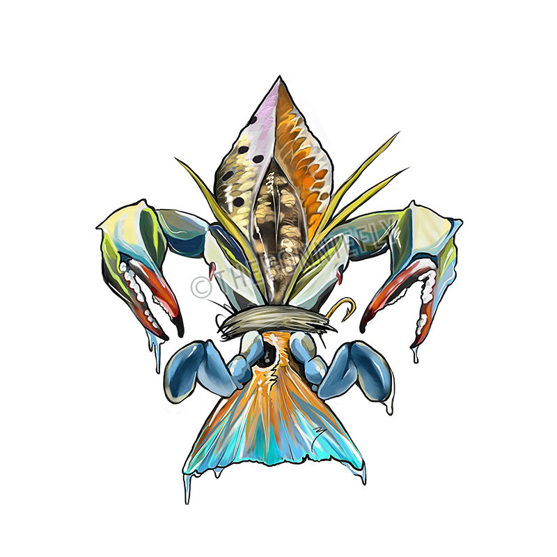 800x800 Drum De Lis Clear Vinyl Decal Redfish Tail Crab Claw