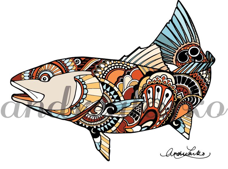 794x588 Zentangle Redfish Art Print Etsy