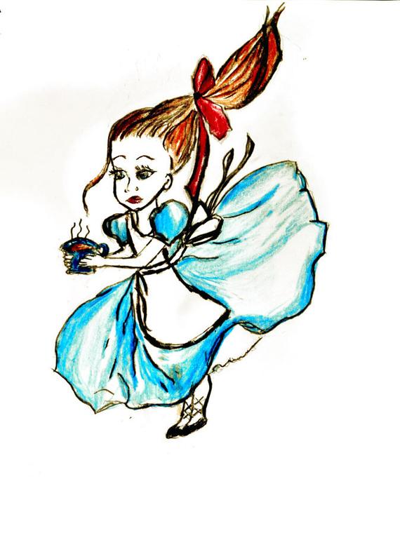 570x770 alice in wonderland tea drinking redhead girl art print etsy