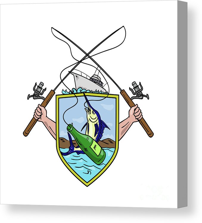 678x750 Fishing Rod Reel Blue Marlin Beer Bottle Coat Of Arms Drawing