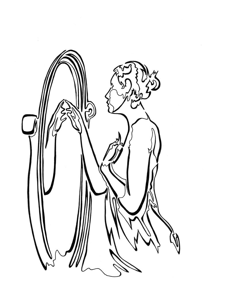 800x1028 Interacting With Her Reflection Single Continuous Line Drawing
