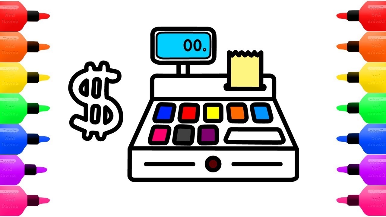 1280x720 Toy Cash Register Coloring Book For Kids Drawing Education Video