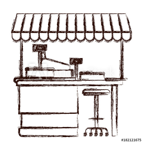 500x500 Supermarket Shelf With Weighing Machine And Cash Register Point