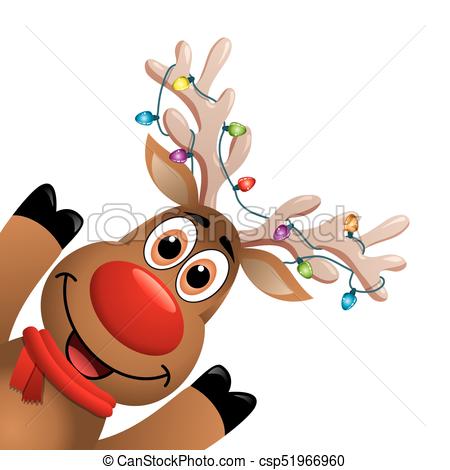 450x470 Vector Xmas Drawing Of Funny Red Nosed Reindeer Christmas Card
