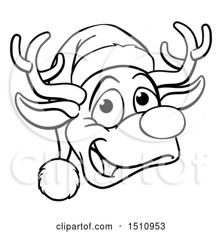 450x470 Clipart Of A Black And White Happy Reindeer Face Wearing