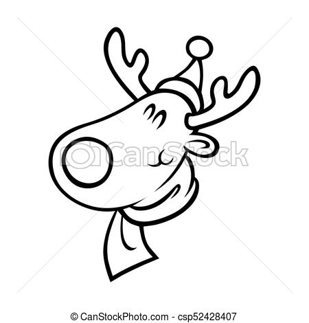 450x470 Reindeer Head In Santa Hat Outline On White Cartoon Reindeer Head