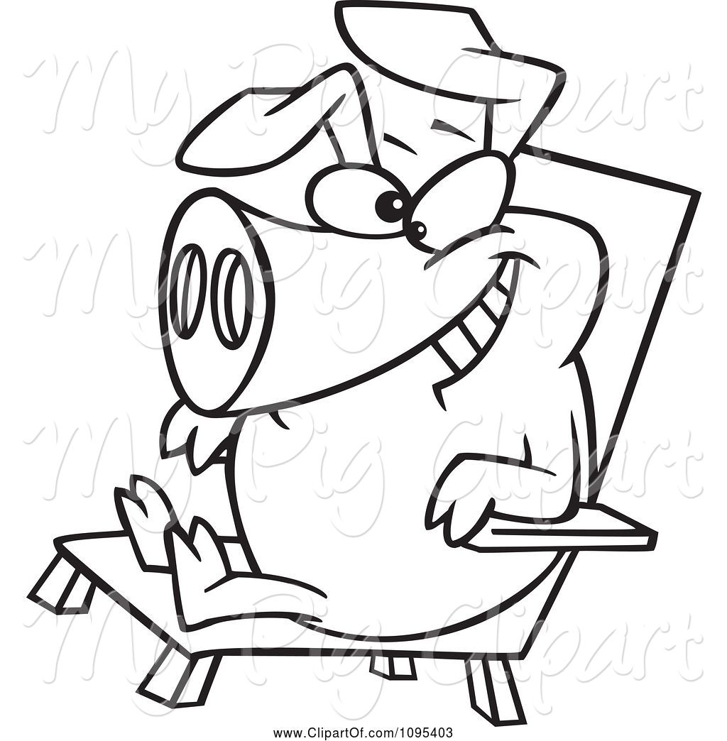 1024x1044 Swine Clipart Of Cartoon Black And White Outline Hog Relaxing