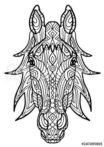353x500 Adult Coloring Book,page A Head Of Horse For Relaxing Zen Art