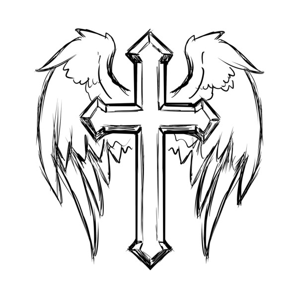 600x600 Christian Cross With Wings Drawing Design