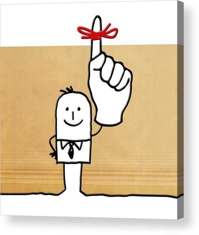 636x750 Cartoon Businessman With Finger Up And Reminder Ribbon Acrylic