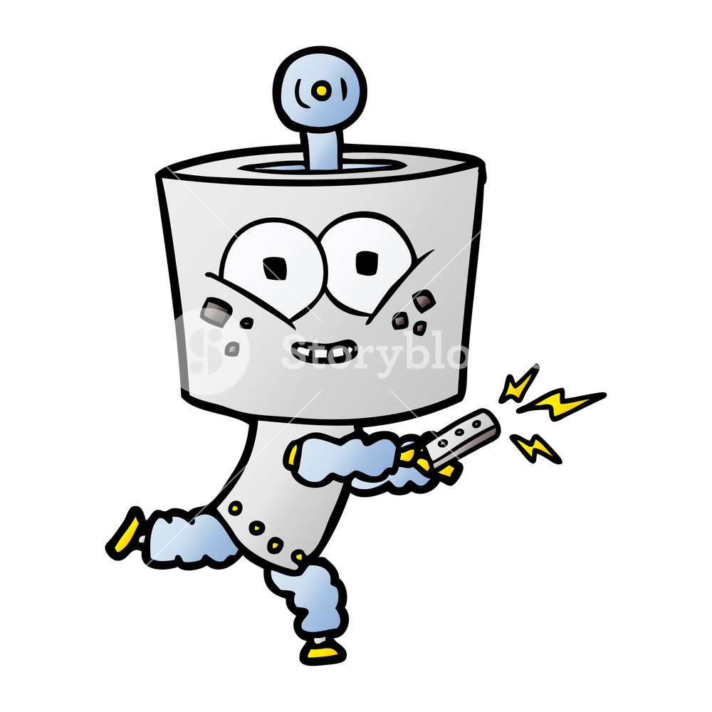 1000x1000 Happy Cartoon Robot With Remote Control Royalty Free Stock Image