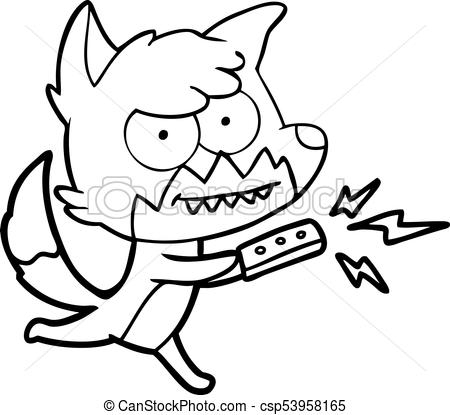 450x415 Cartoon Grinning Fox With Remote Control