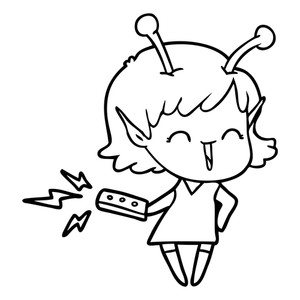300x300 Cartoon Alien Girl Laughing With Remote Control Royalty Free Stock