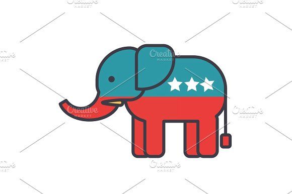 580x386 elephant, usa, republican party flat line illustration, concept